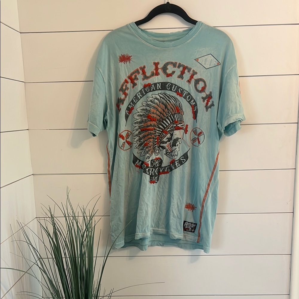 Affliction Blue Short Sleeve Tee with Vintage Graphic